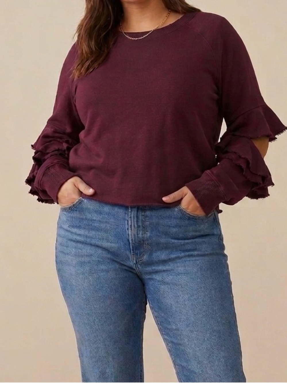 Lanston Ruffled Sleeve Crewneck Sweatshirt